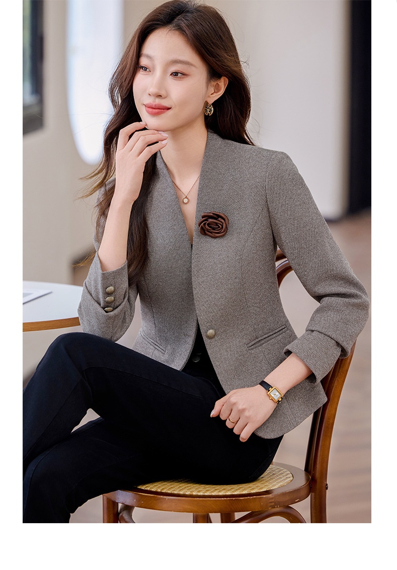 Collarless Blazer For Women Elegant Casual Short Lightweight Coat_voghion.com