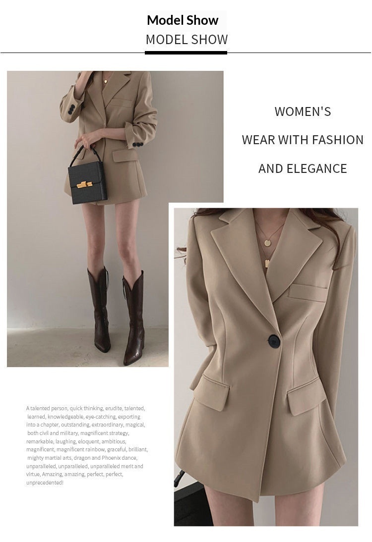 Dam retro khaki blazer lätt jacka med lös passform för hösten_voghion.com