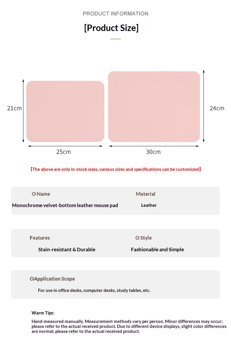 Solid Color Simple Leather Small Size Advertising Computer Laptop Office Gaming Mouse Pad Customizable_voghion.com