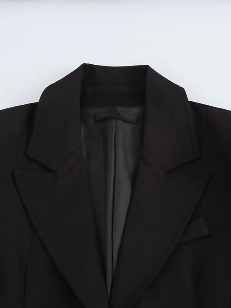 Elegante dames blazer zwart slim fit met schoudervulling_voghion.com