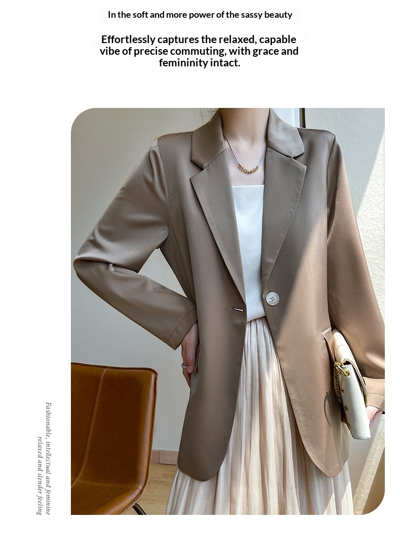 Satin Blazer For Women High End Versatile Lightweight Suit Jacket_voghion.com