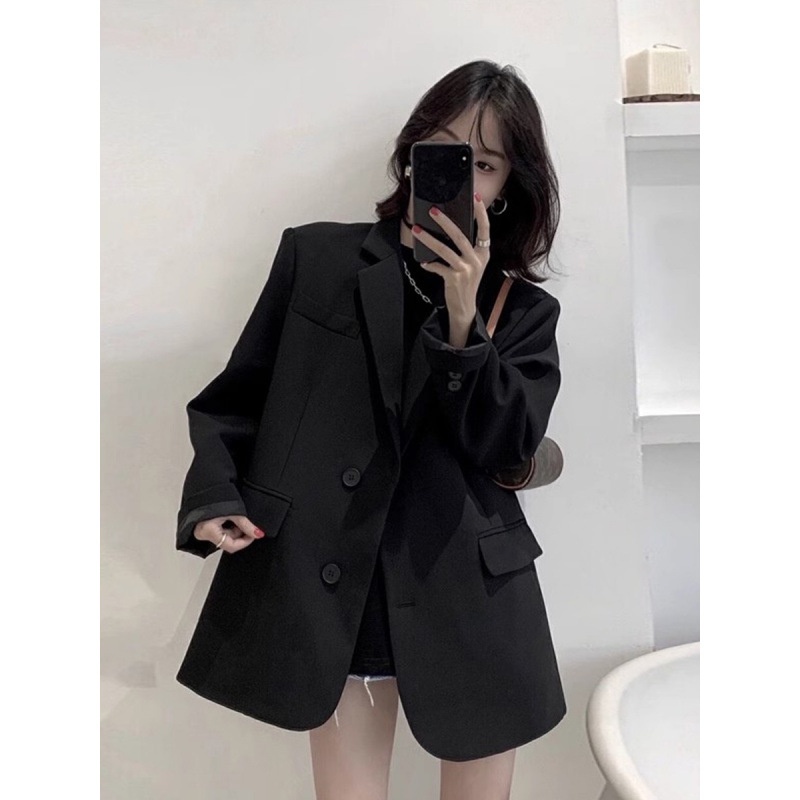 Black Blazer For Women 2025 Spring Autumn New Korean Style Loose Fit Petite Suit Jacket_voghion.com