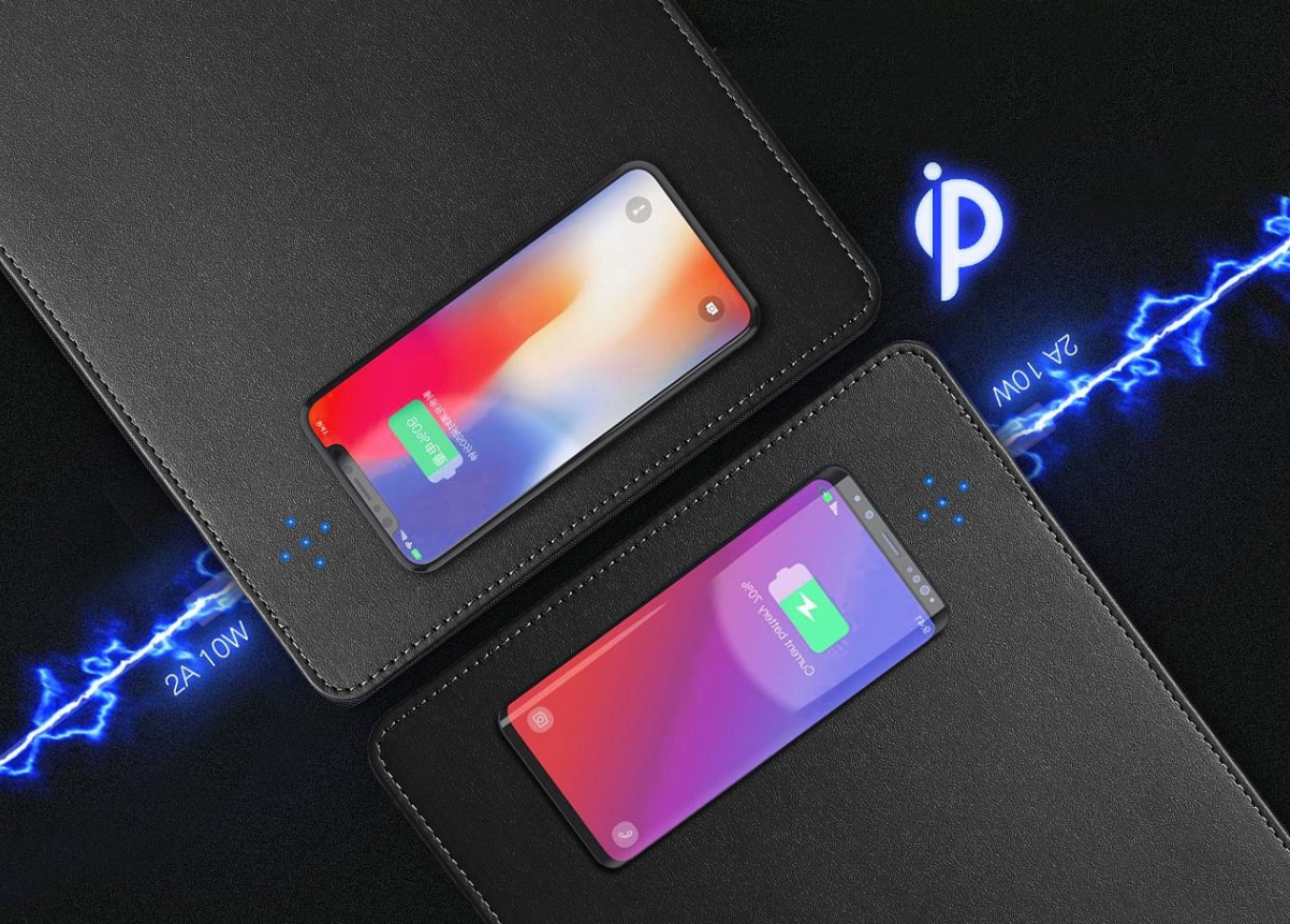 Poggiapolsi in pelle PU, direttamente dalla fabbrica, compatibile con tappetino per mouse con ricarica wireless da 15 W per iPhone._voghion.com