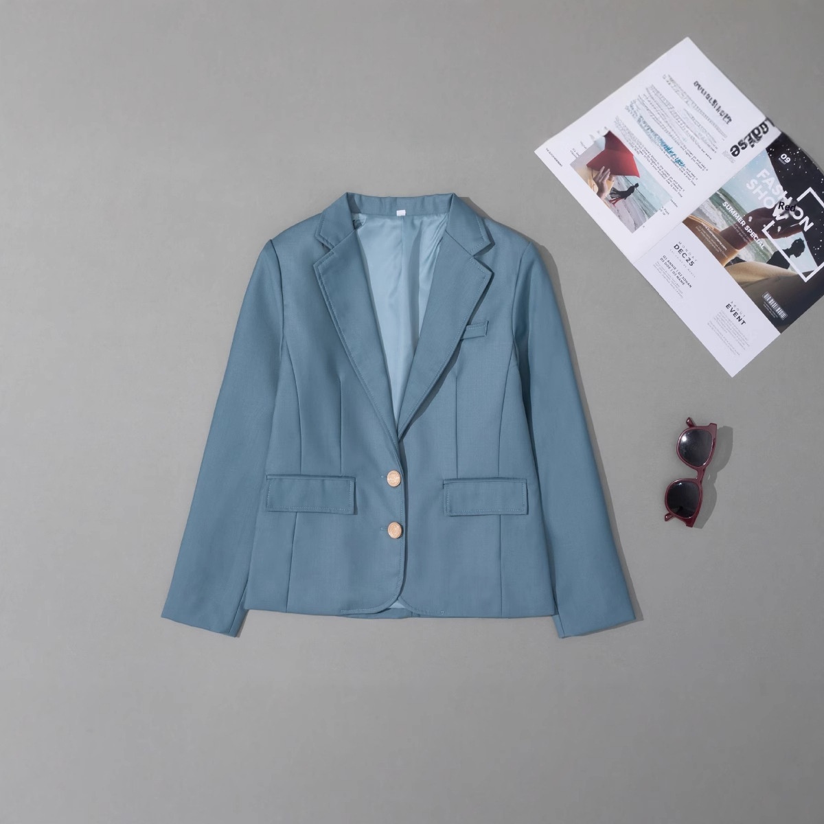 JK Suit Elegant Commuter Color V-neck Single Two-button Breasted Small Blazer Jacket Petite Soft Girl School Uniform_voghion.com