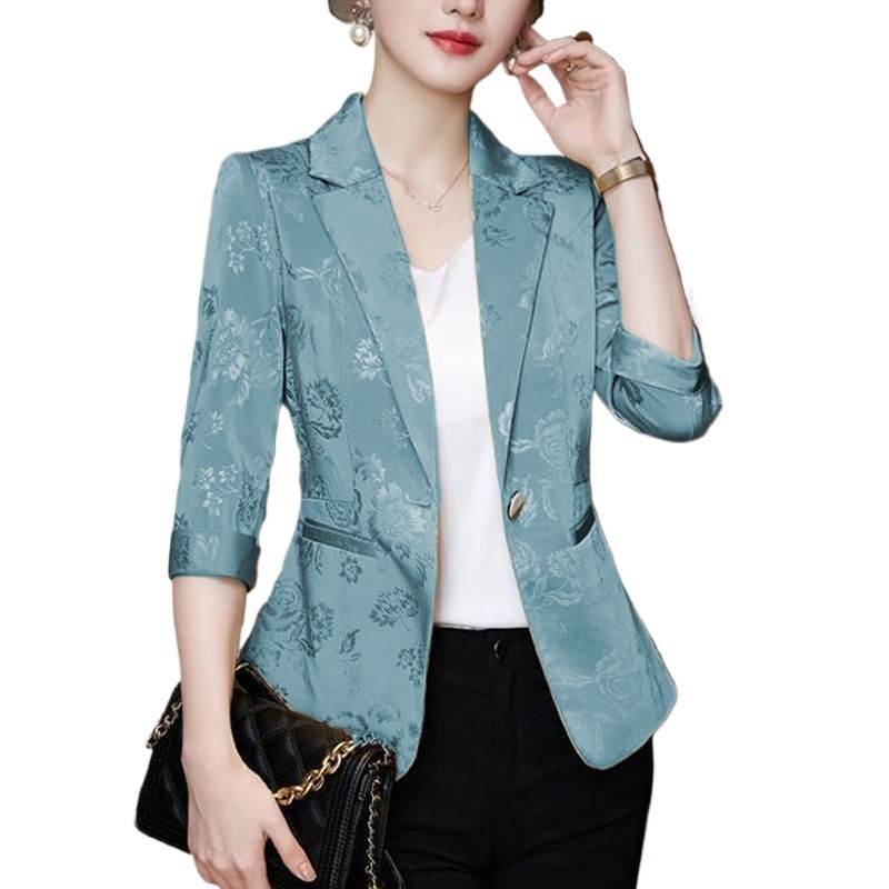 Kurzer, dünner Blazer für Frühling und Sommer, einreihig, mit einem Knopf, tailliert, auch in Übergrößen, mit Dreiviertelärmeln._voghion.com