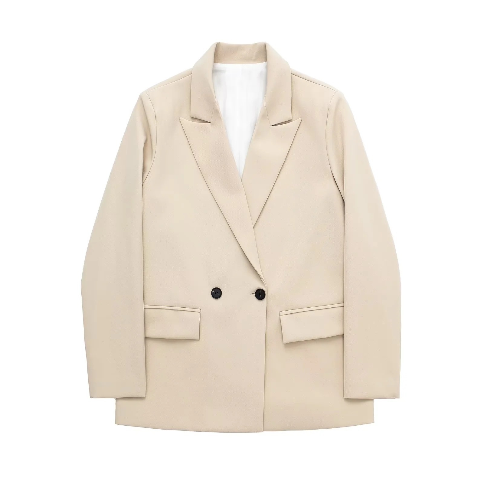 Women's Double-breasted Blazer Loose-fitting Mid-length Coat_voghion.com