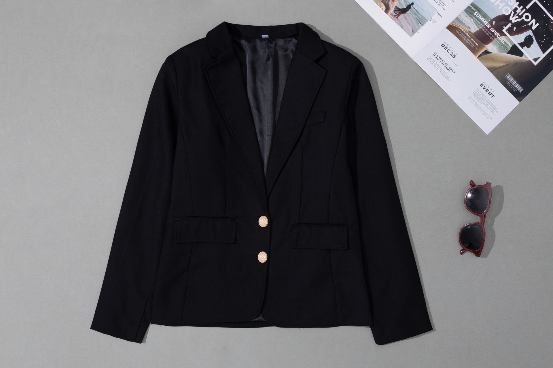 Elegant Women's Blazer V-neck Two-button Lightweight Jacket_voghion.com