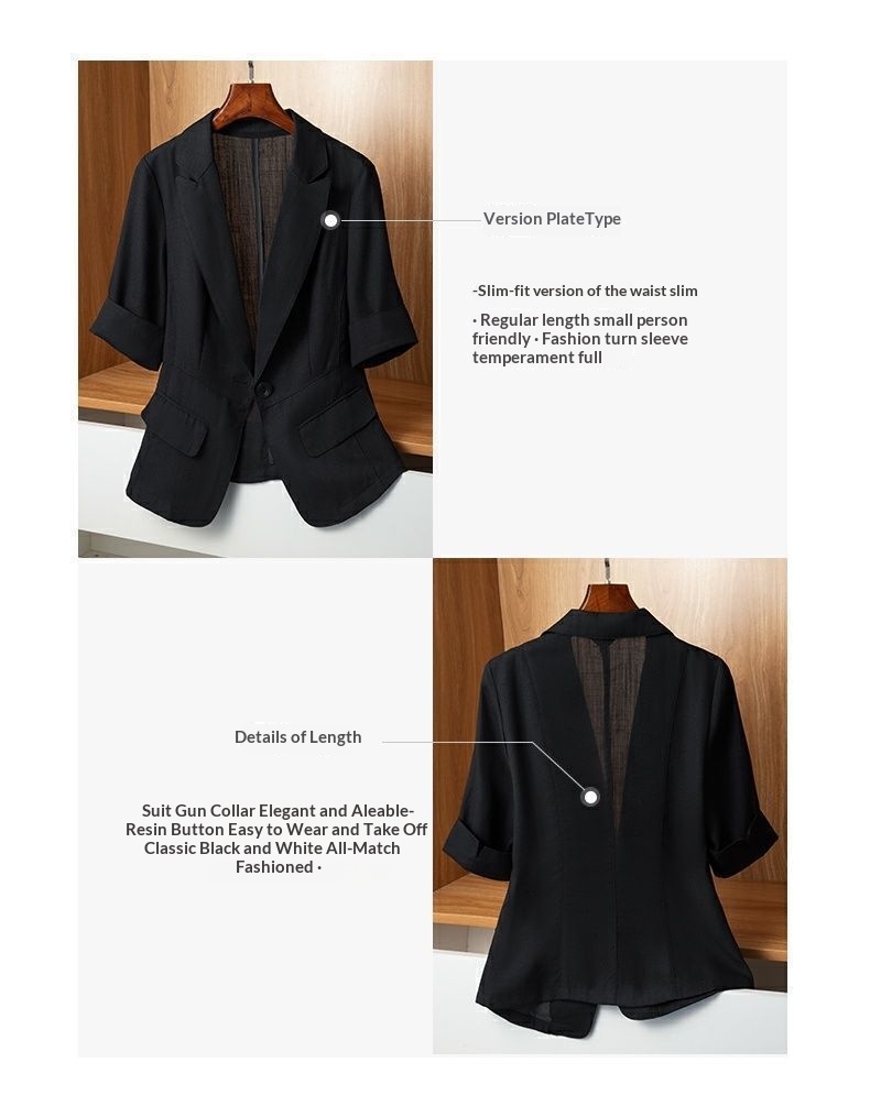 Women's Lightweight Blazer Slim Fit Short Sleeve Summer Jacket_voghion.com