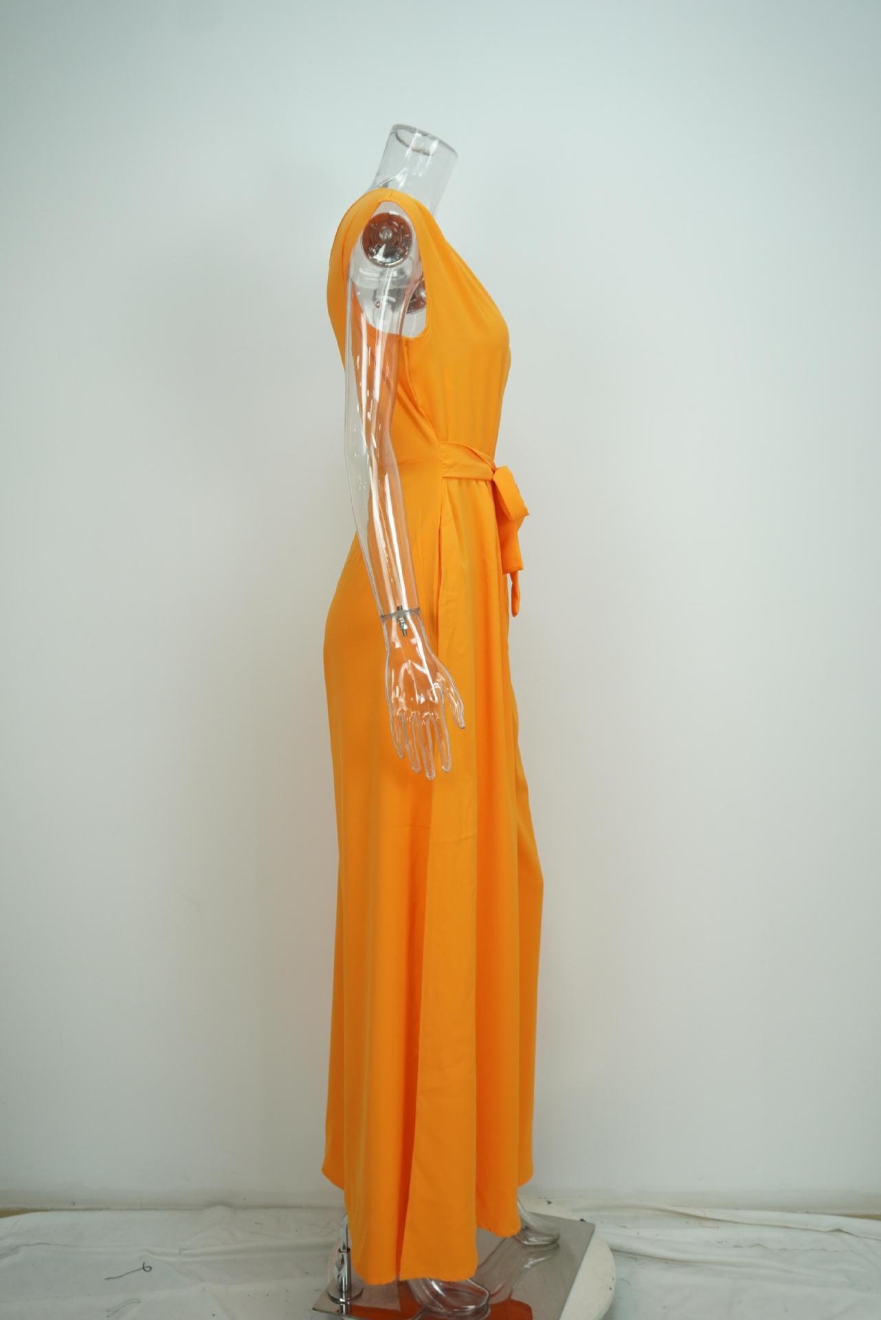 Women's Jumpsuit Solid Colour Waist Cinching Asymmetric Neckline_voghion.com