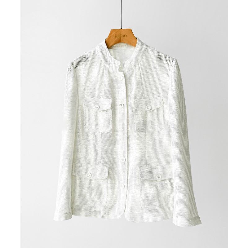 Women's Lightweight Linen Cotton Blazer With Stand Up Collar_voghion.com