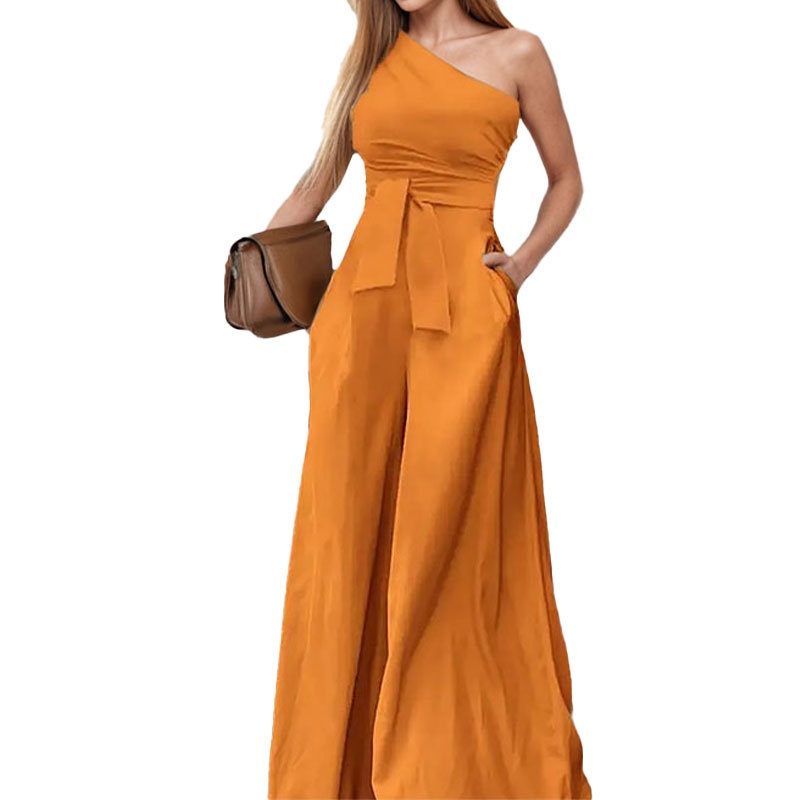 2026 Spring New European And American Cross-Border Fashion Solid Color Waist-Cinching Asymmetrical Neck Tie_voghion.com