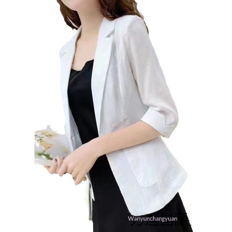 Women's Linen Thin Sun-Protective Jacket, 2025 New Korean Style Professional Short Blazer, Versatile For Summer_voghion.com