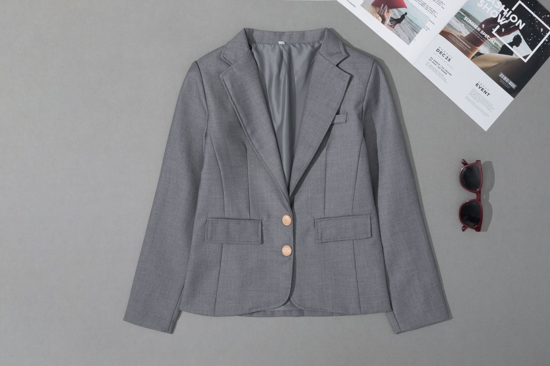 Elegant Women's Blazer V-neck Two-button Lightweight Jacket_voghion.com