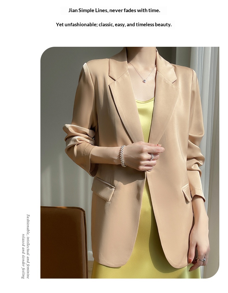 Satin Blazer For Women High End Versatile Lightweight Suit Jacket_voghion.com