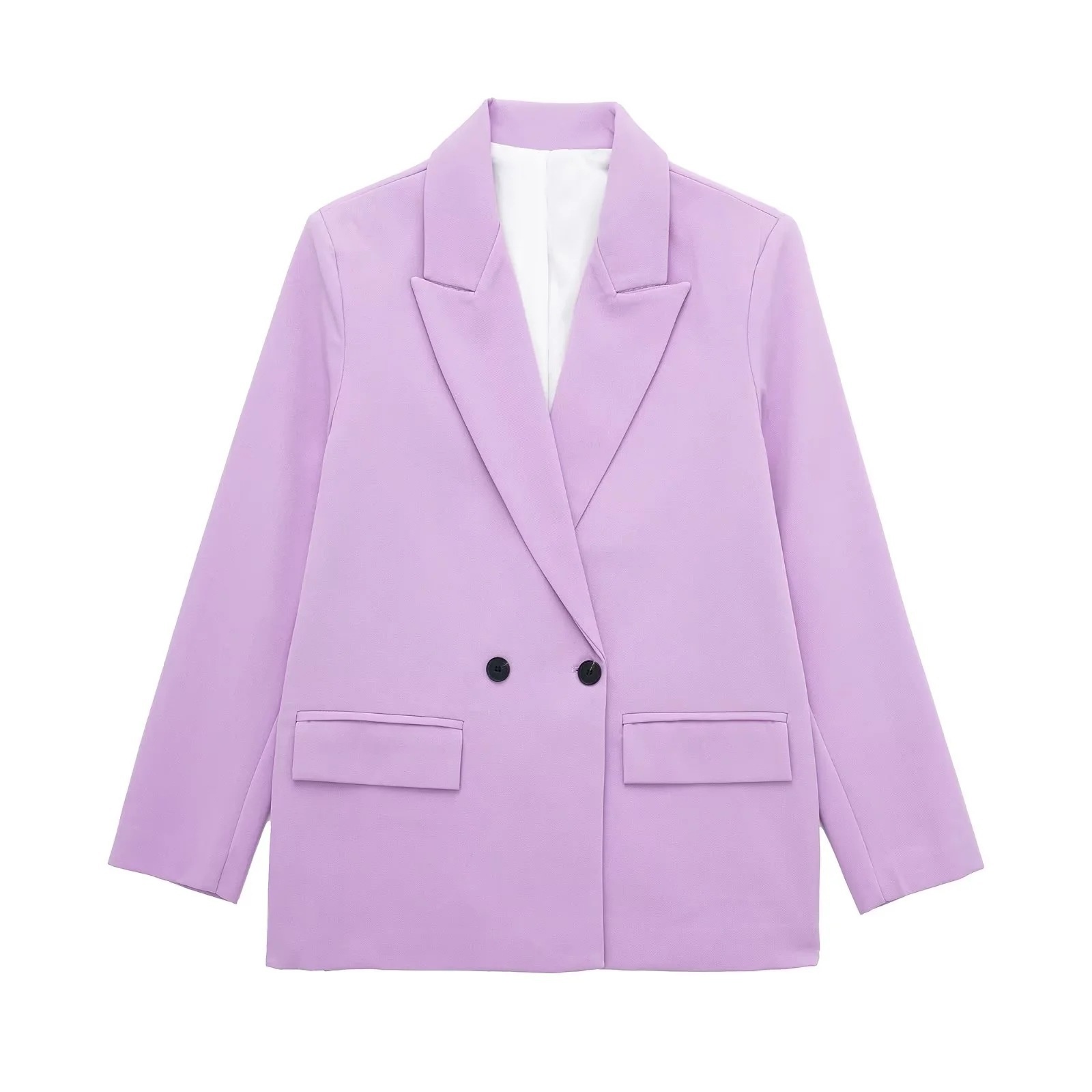 Women's Double-breasted Blazer Loose-fitting Mid-length Coat_voghion.com