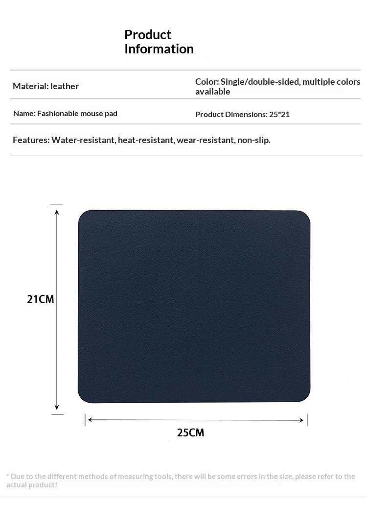 Tappetino per mouse da ufficio/computer quadrato in pelle, piccolo, bifacciale, semplice, portatile, per studenti, scrivania, gaming_voghion.com