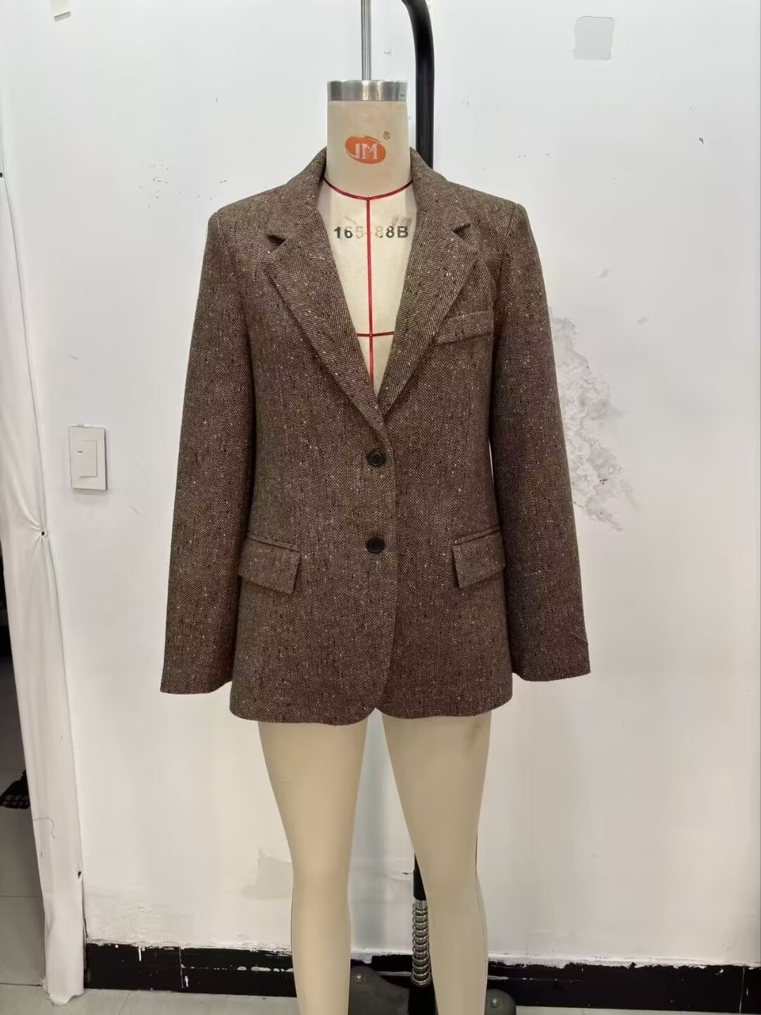 Eleganter Damen Blazer Mit Fischgrätmuster Für Frühling Herbst_voghion.com