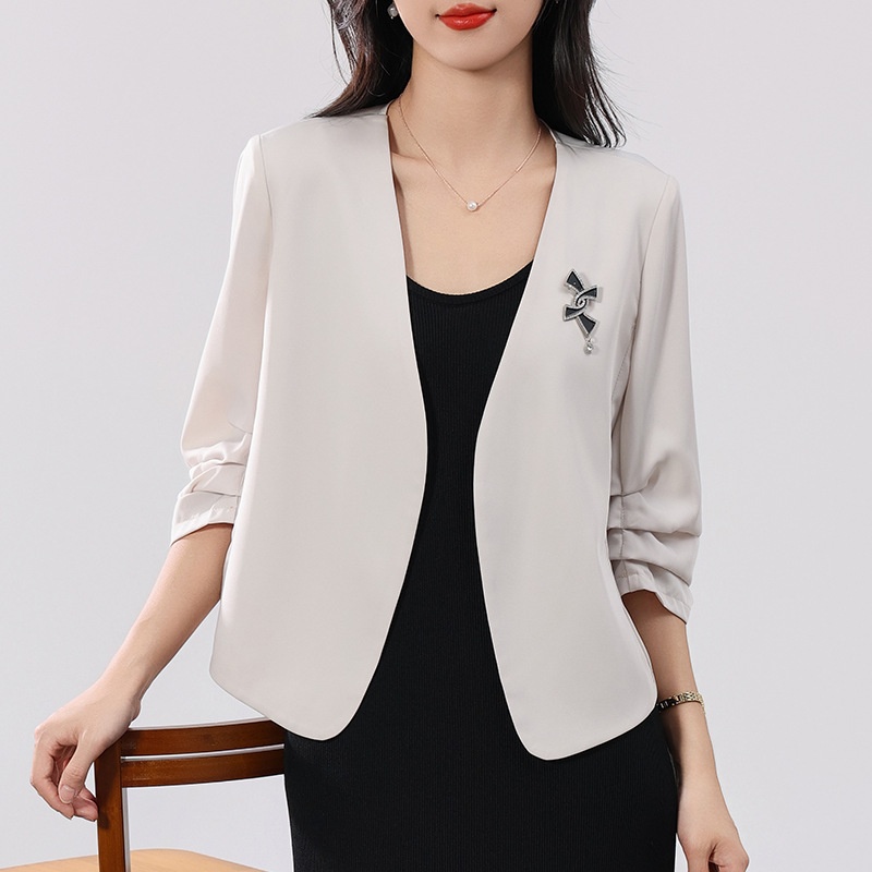 2025 Spring/Summer New Women's Blazer Without Buttons, Solid Color Design, Petite-Friendly Suit Jacket_voghion.com