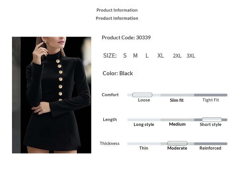 2026 New Spring Elegant Slim-Fit Solid Color Short-Sleeve Stand Collar Single-Breasted Dress_voghion.com
