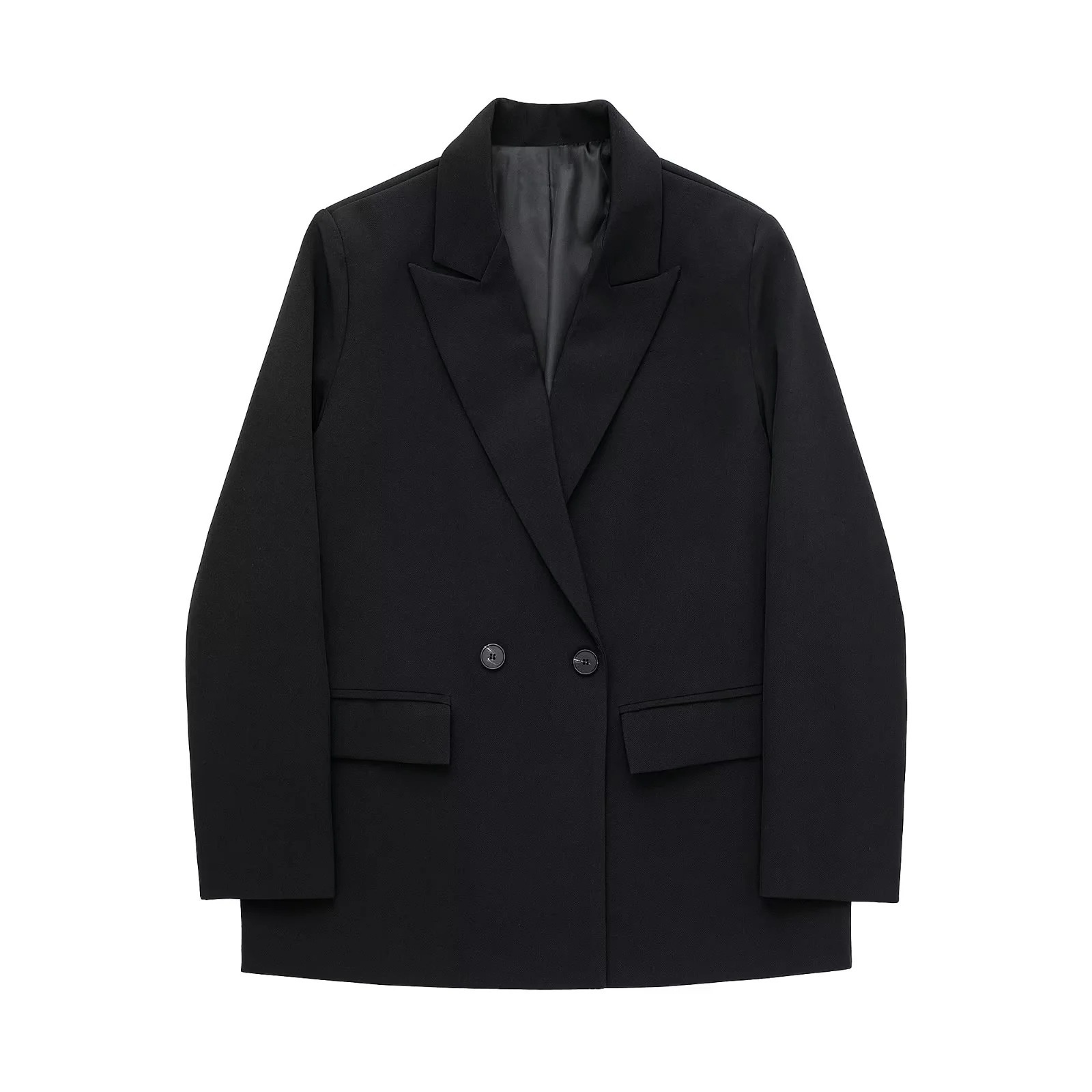 Women's Double-breasted Blazer Loose-fitting Mid-length Coat_voghion.com