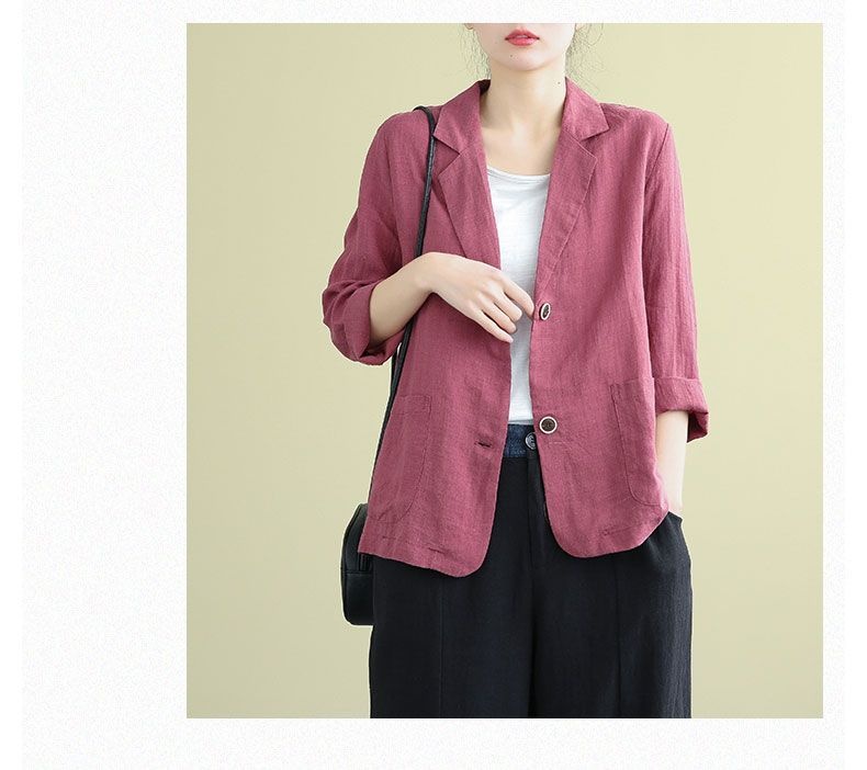 Women's Cotton Linen Blazer Lightweight Casual Elegant Jacket_voghion.com