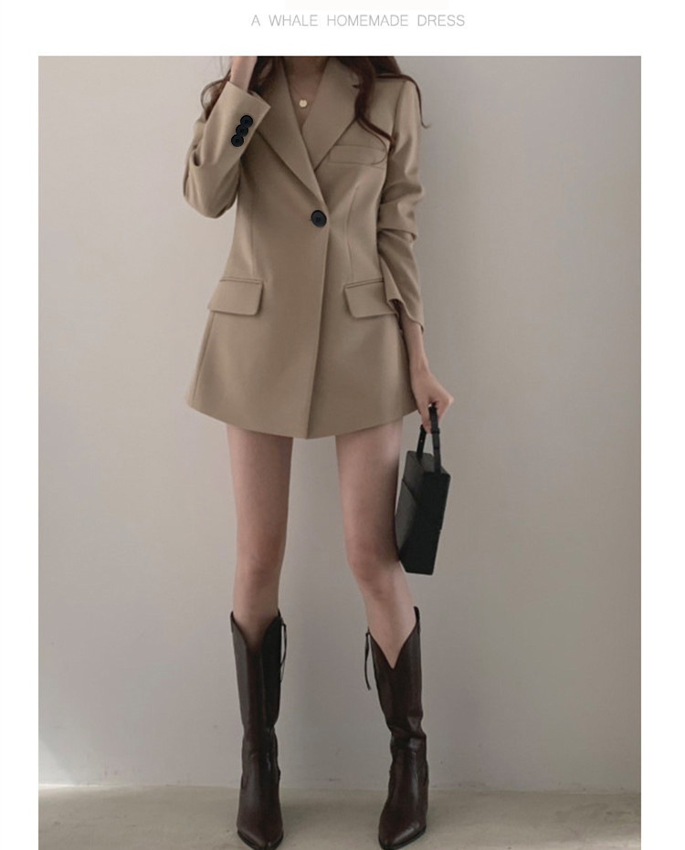 Dam retro khaki blazer lätt jacka med lös passform för hösten_voghion.com