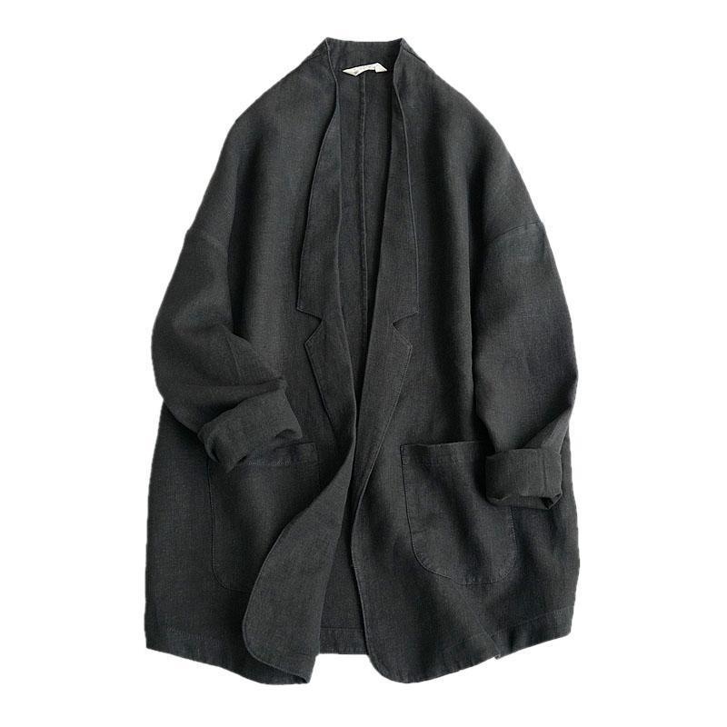 2025 Plus Size Dames Modieuze Blazerjas, Pure en Verleidelijke Stijl, Katoen-Linnen Bovenkleding, Effen Kleur_voghion.com