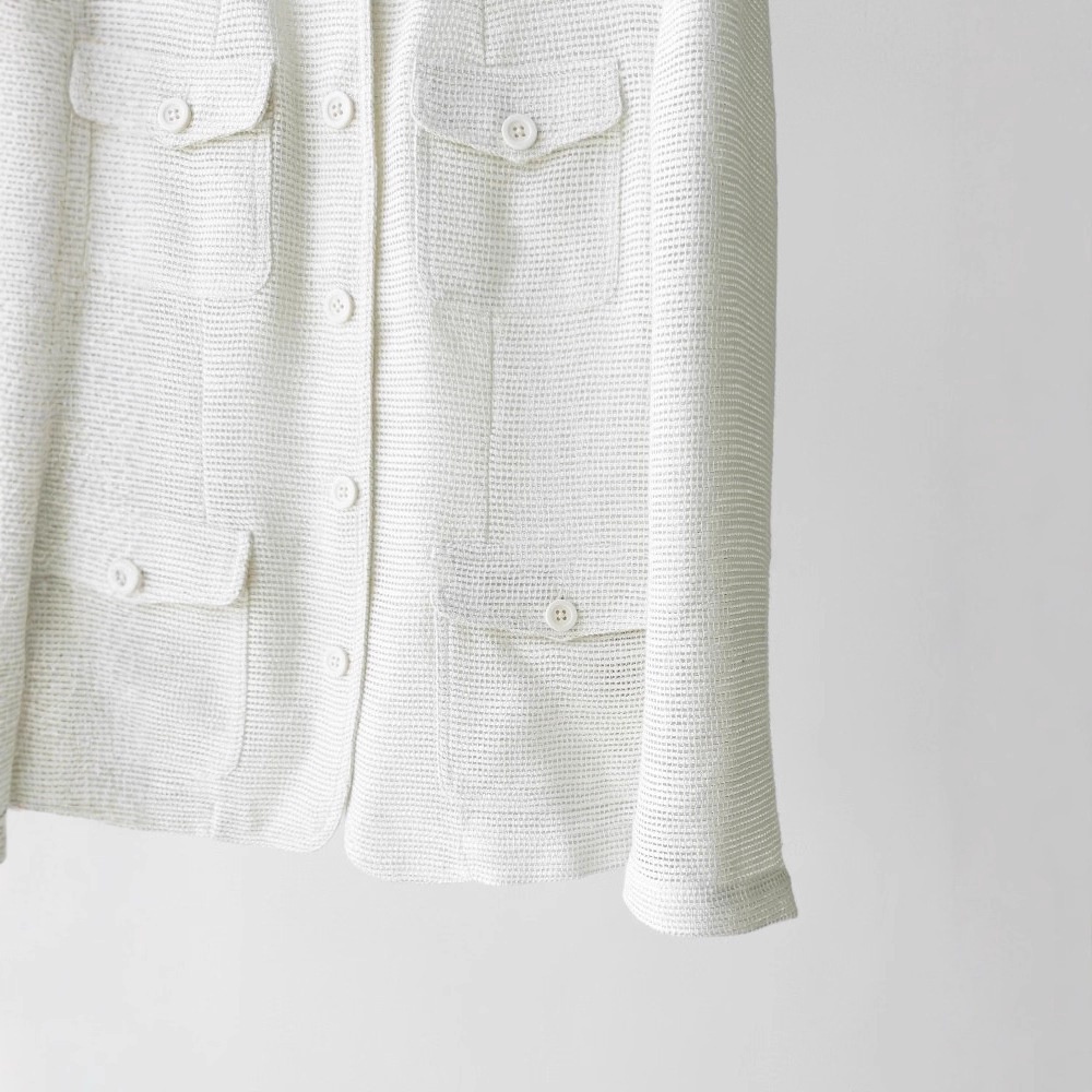 In-stock Linen + Cotton Material! Shimmering Silk Stand-up Collar Pocketed Knitted Waist-cinching Blazer, Fall 2025_voghion.com