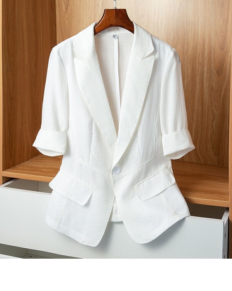 Women's Lightweight Blazer Slim Fit Short Sleeve Summer Jacket_voghion.com