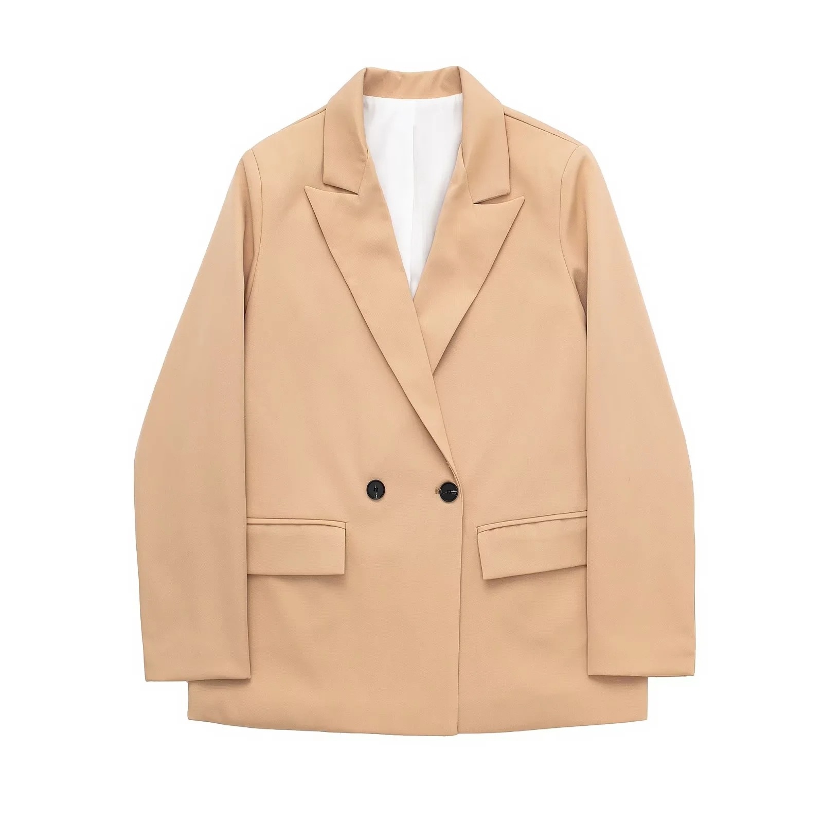 Women's Double-breasted Blazer Loose-fitting Mid-length Coat_voghion.com