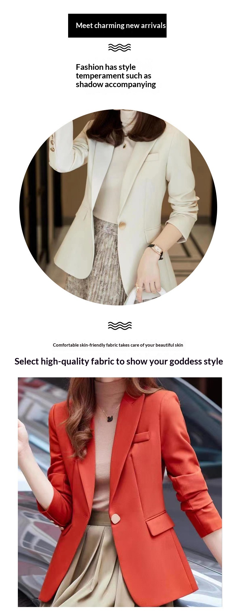 Texturierter Einreiher Slim Fit Blazer Für Damen In Aprikose_voghion.com