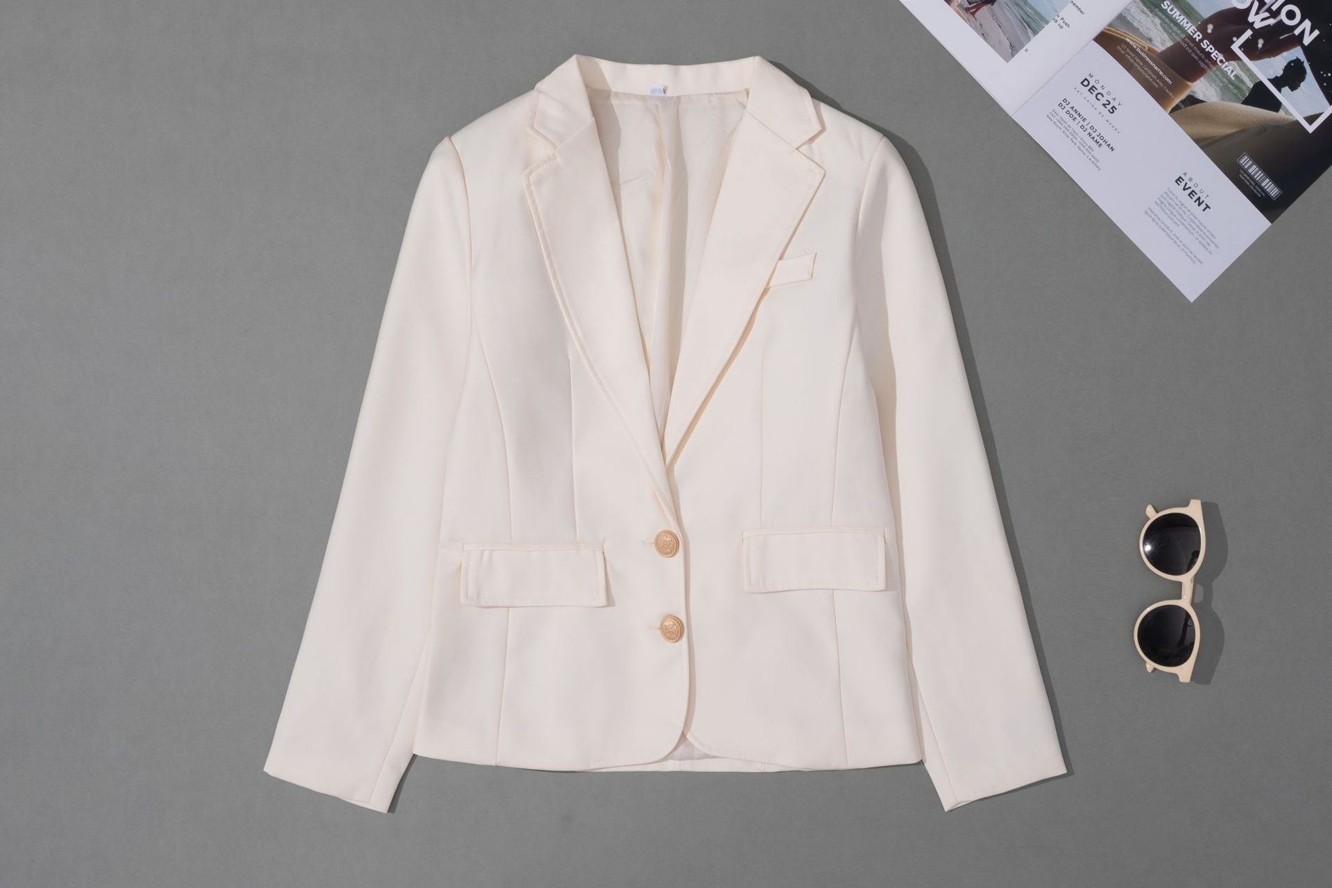 Elegant Women's Blazer V-neck Two-button Lightweight Jacket_voghion.com