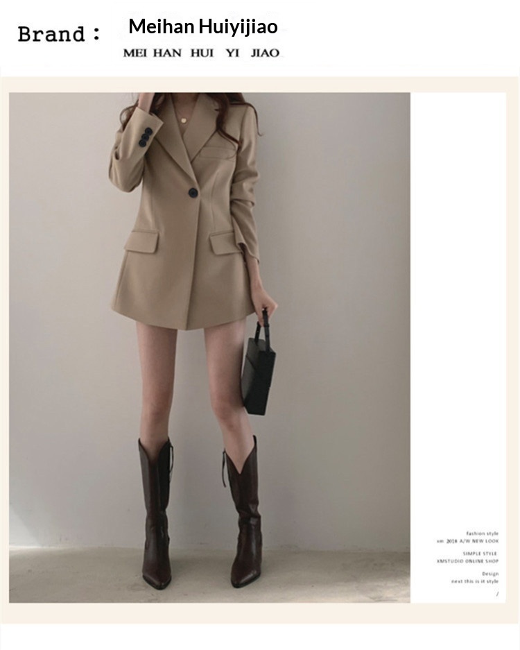 Dam retro khaki blazer lätt jacka med lös passform för hösten_voghion.com