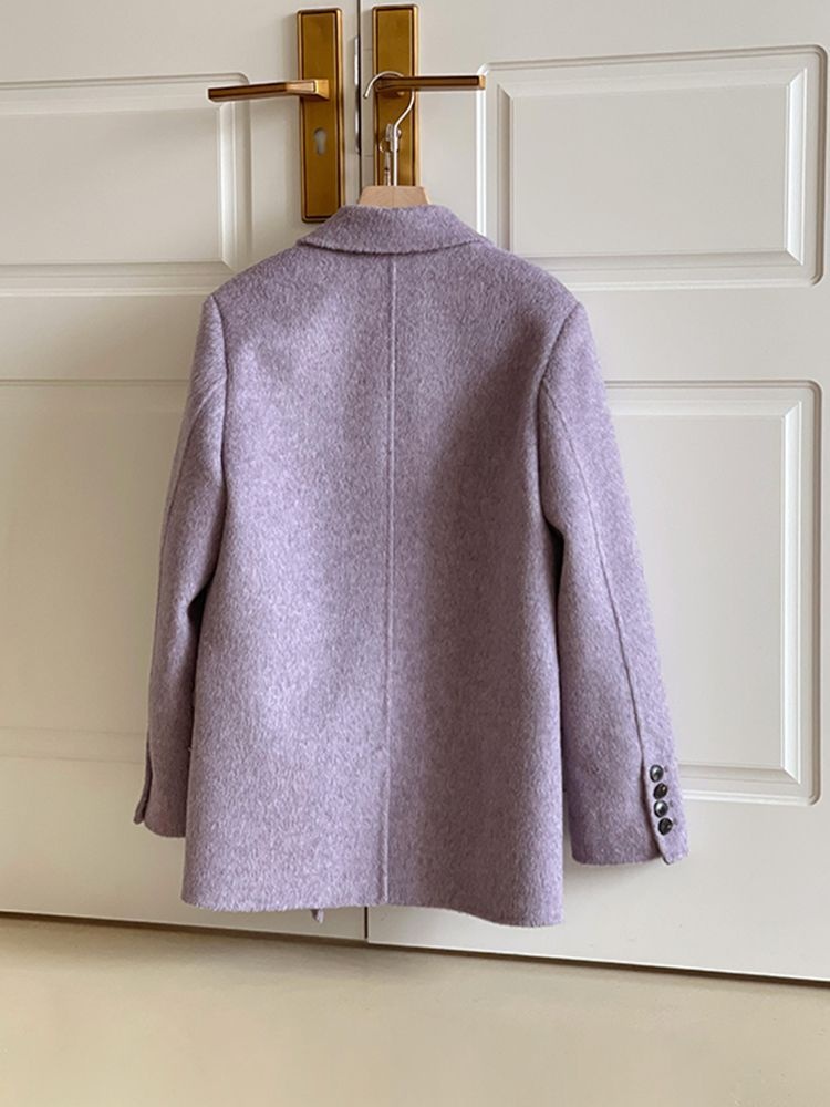 Zachte paarse jas, nieuwe herfst- en winterstijl, wollen blazer, kort model voor kleine vrouwen, Koreaanse stijl_voghion.com