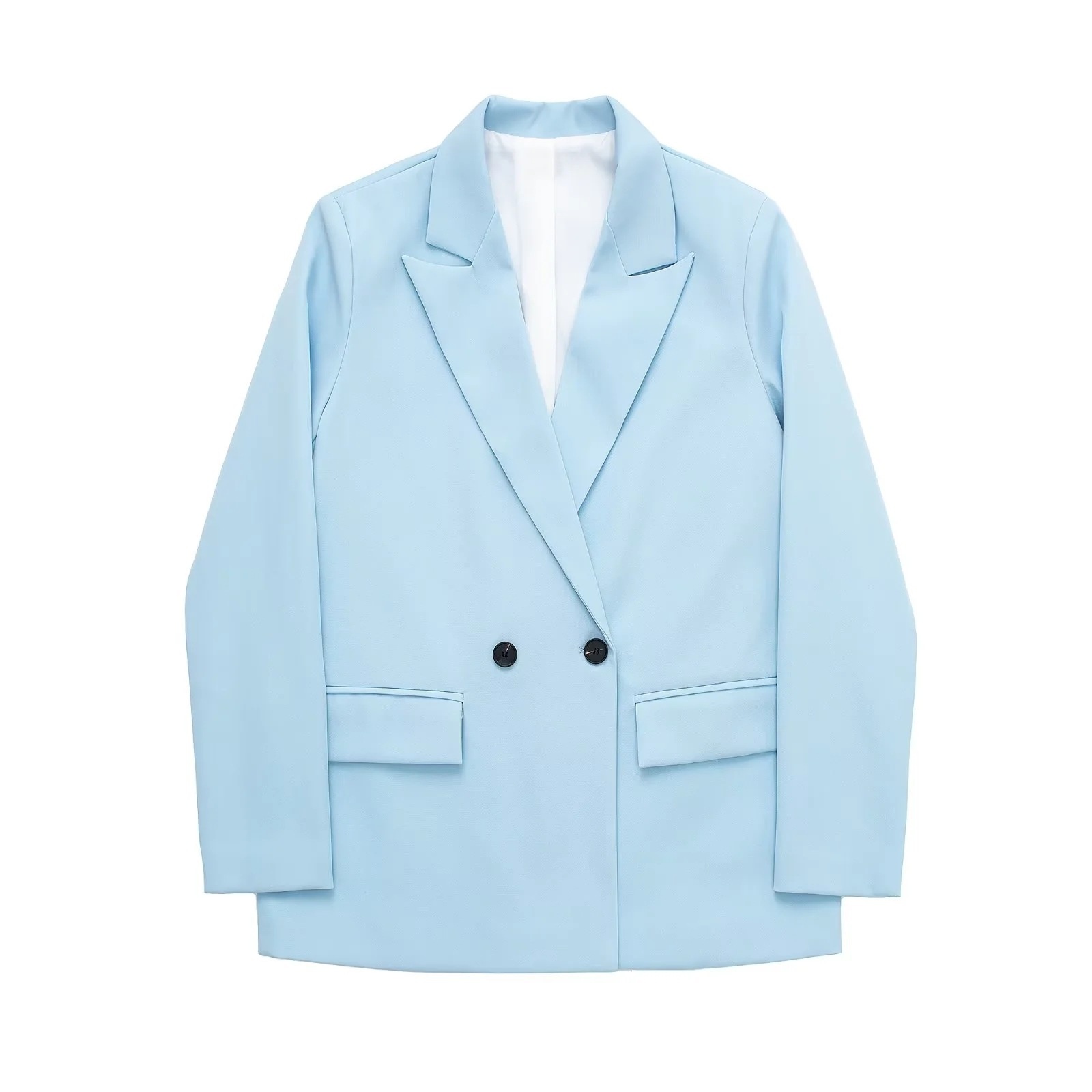 Women's Double-breasted Blazer Loose-fitting Mid-length Coat_voghion.com