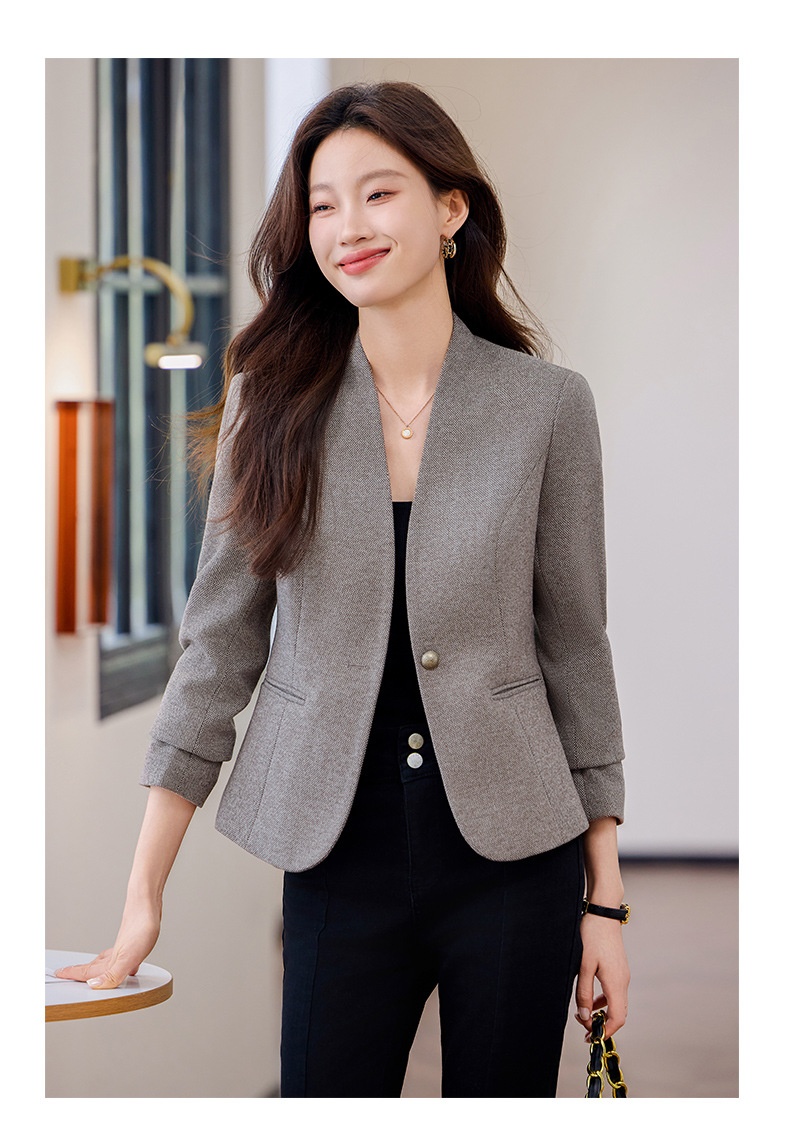 Collarless Blazer For Women Elegant Casual Short Lightweight Coat_voghion.com
