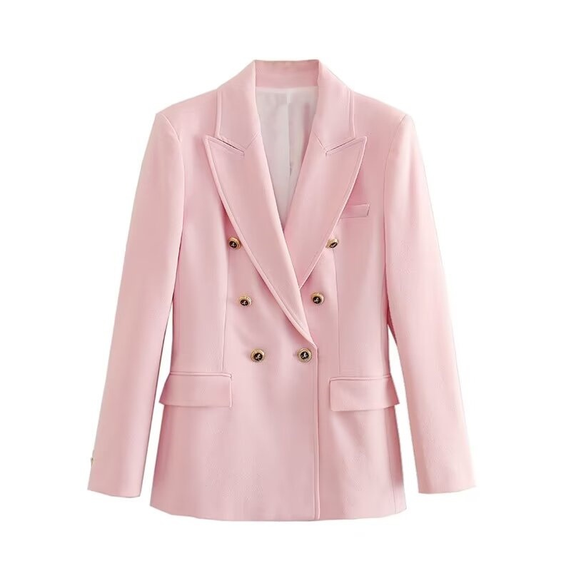 PB&ZA Women's 2024 Winter New Fashion Casual Versatile Double-breasted Slim Fit Blazer 2210646_voghion.com
