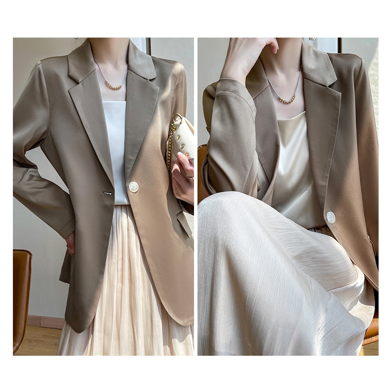 Satin Blazer For Women High End Versatile Lightweight Suit Jacket_voghion.com