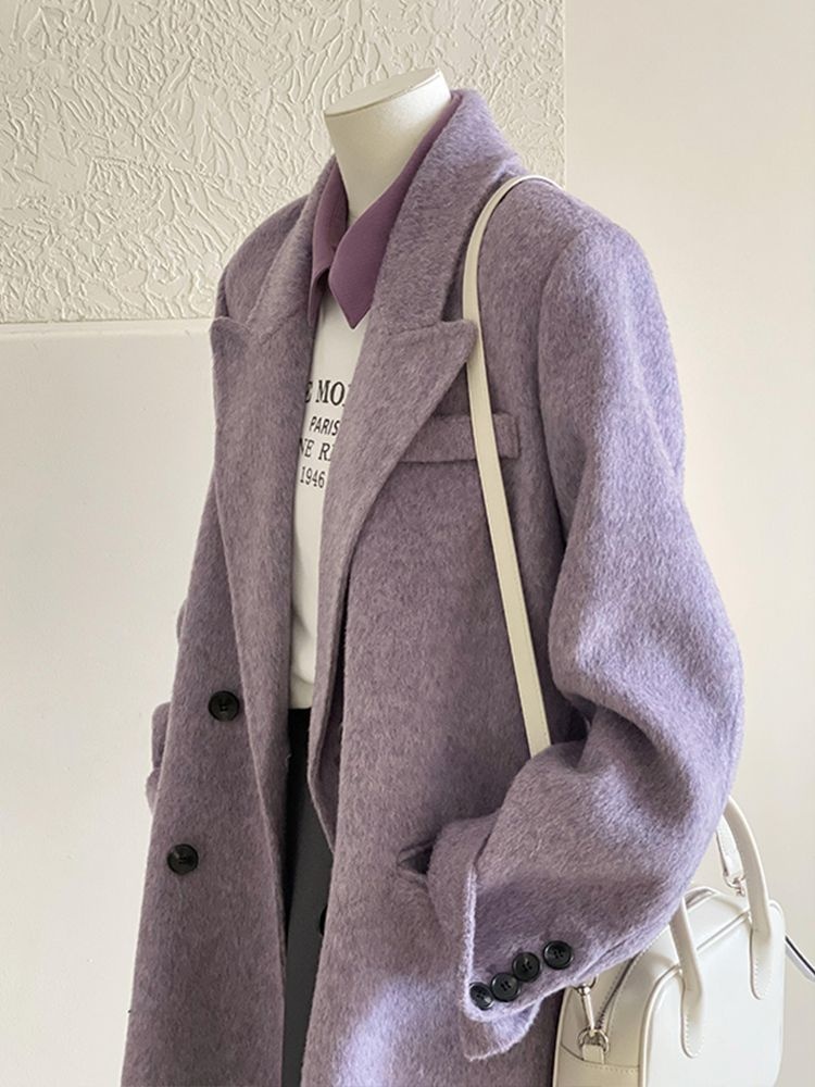 Zachte paarse jas, nieuwe herfst- en winterstijl, wollen blazer, kort model voor kleine vrouwen, Koreaanse stijl_voghion.com