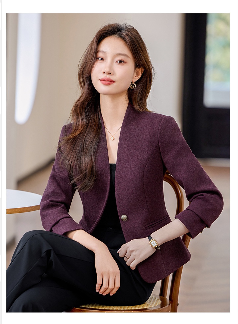 Collarless Blazer For Women Elegant Casual Short Lightweight Coat_voghion.com