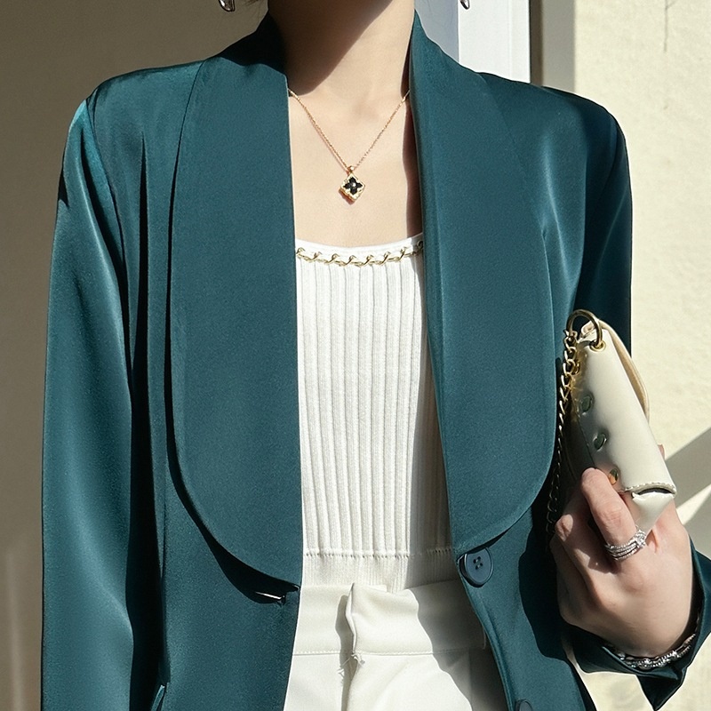 Spring Summer New Satin Elegant Blazer, High-grade Acetate Top, Loose And Fashionable Casual Thin Suit, Versatile_voghion.com