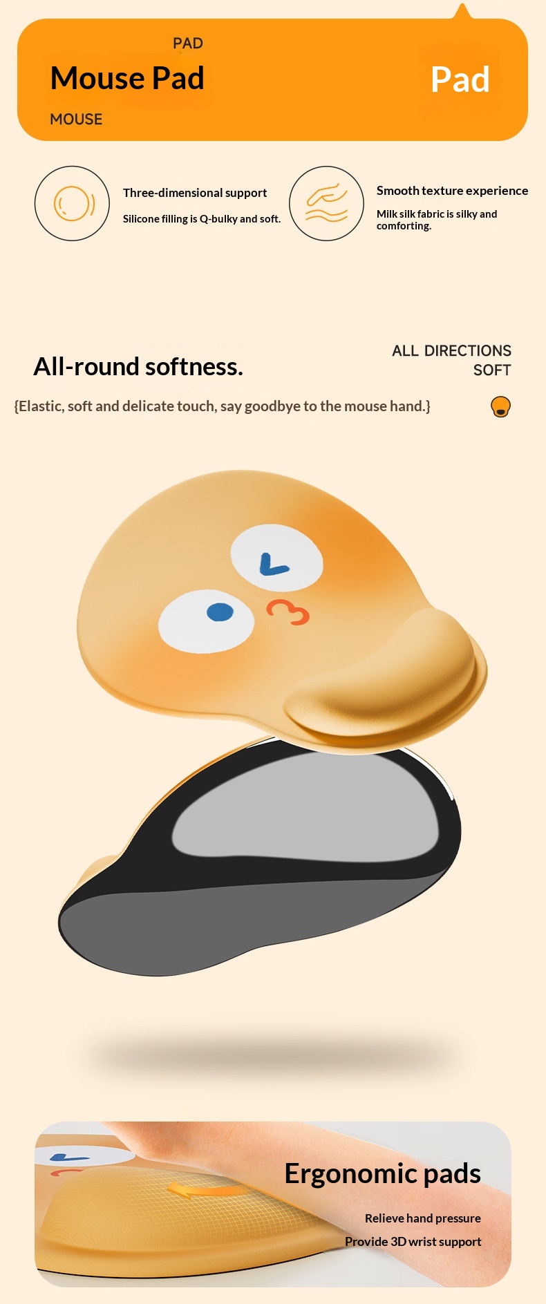 Simpatico poggiapolsi in silicone per computer da ufficio, laptop e tastiera._voghion.com