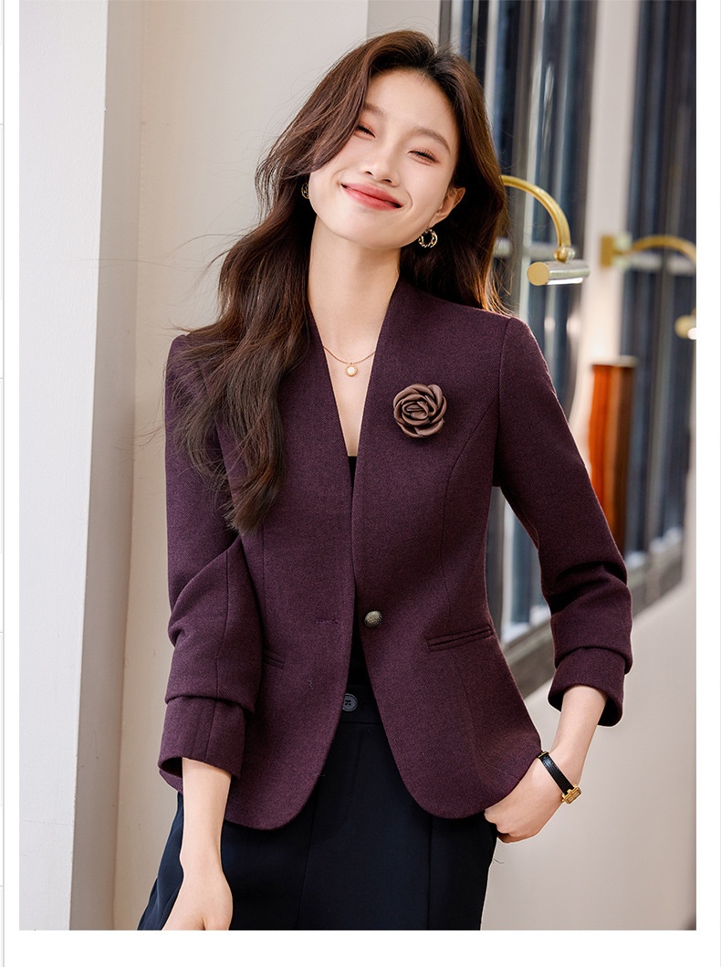 Collarless Blazer For Women Elegant Casual Short Lightweight Coat_voghion.com