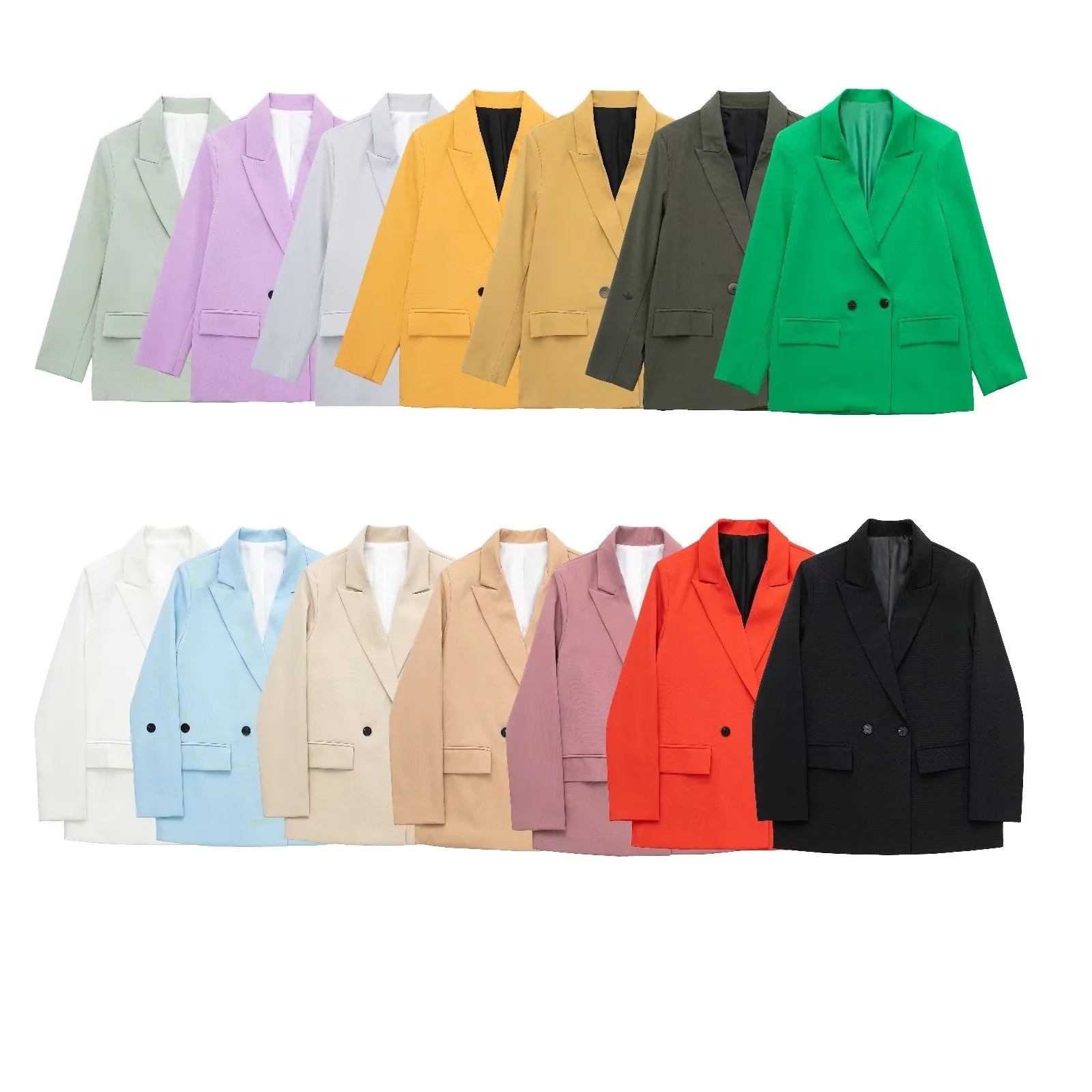 Women's Double-breasted Blazer Loose-fitting Mid-length Coat_voghion.com