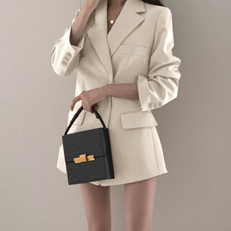 Women's Blazer Spring And Autumn, Korean Style, Ins Hong Kong Retro Khaki Top, Loose Fit, Suitable For Petite Figures,_voghion.com