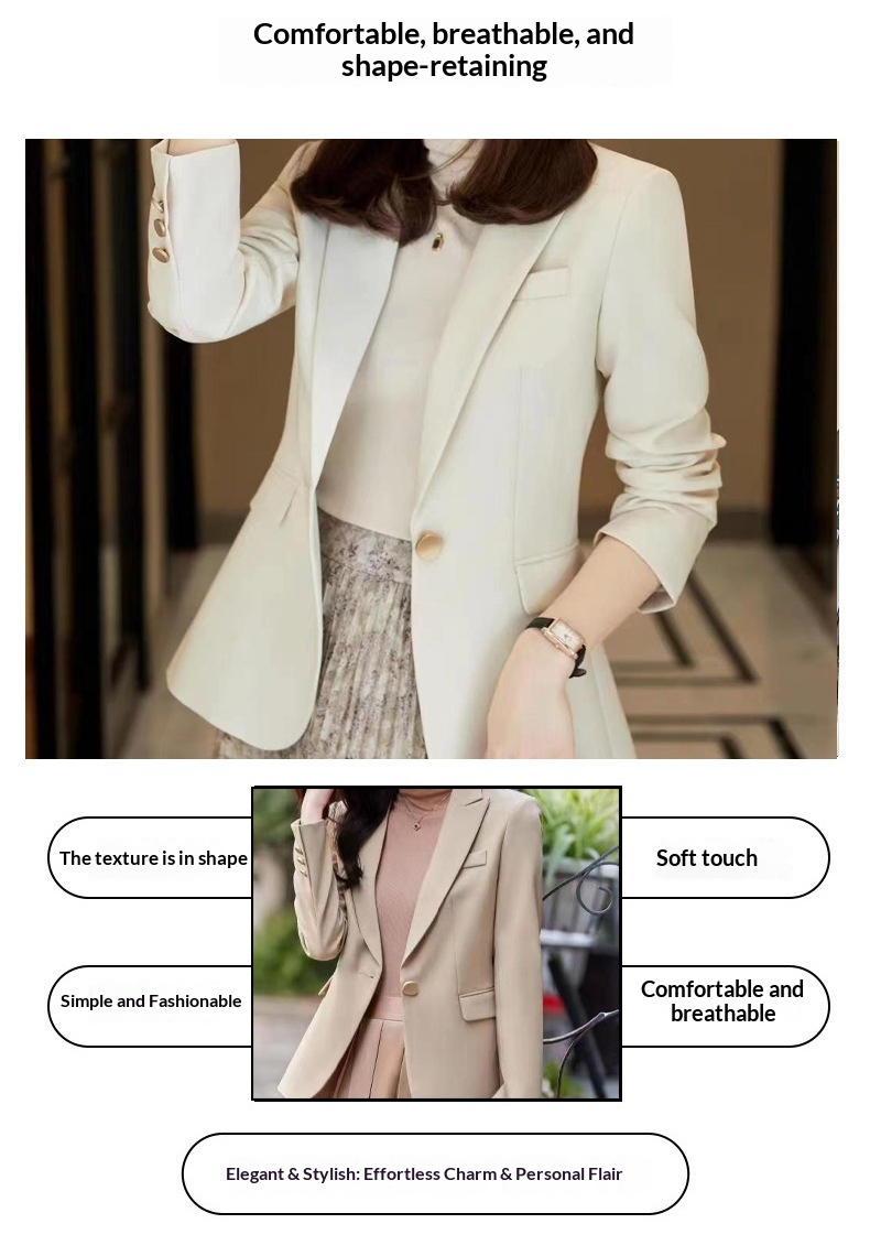 Texturierter Einreiher Slim Fit Blazer Für Damen In Aprikose_voghion.com