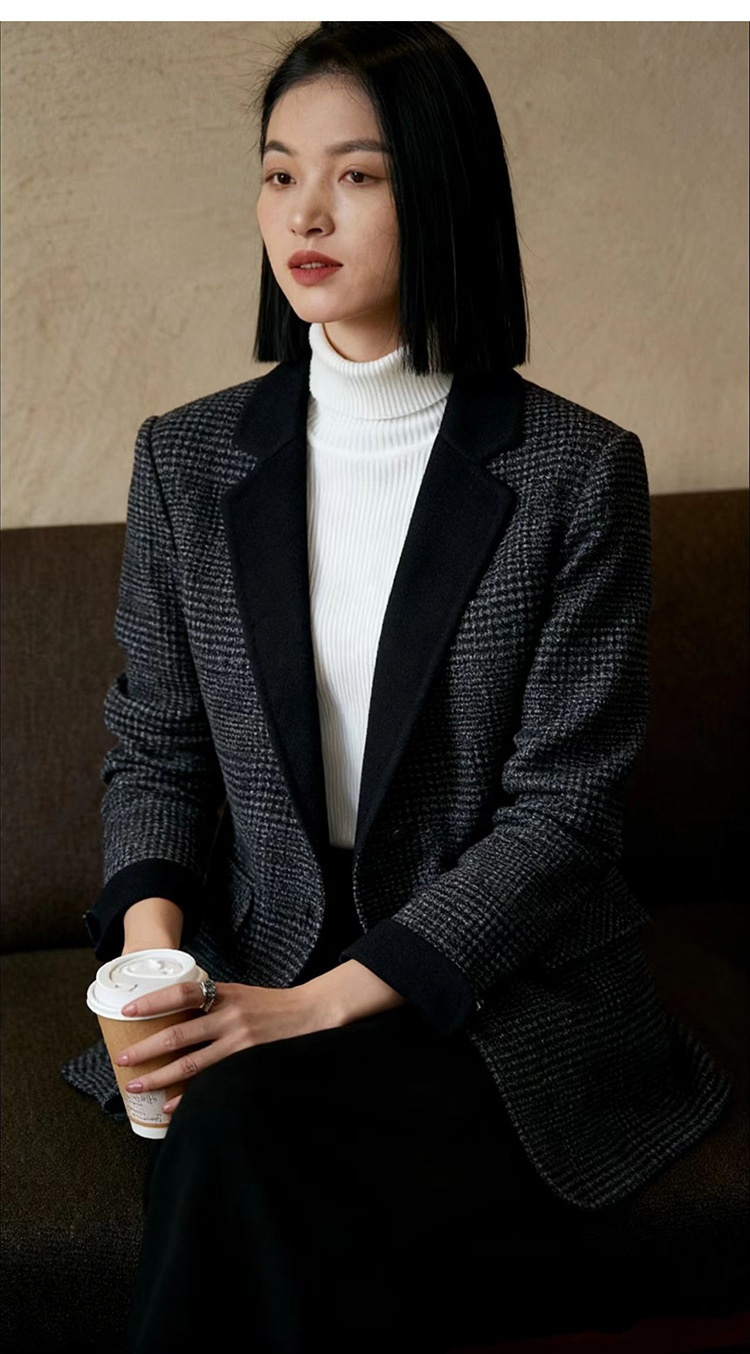 Zoj Women's Double-sided Plaid Wool Blazer Lightweight Coat Autumn_voghion.com
