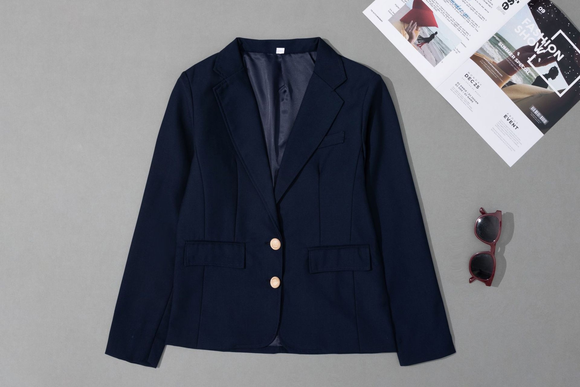 Elegant Women's Blazer V-neck Two-button Lightweight Jacket_voghion.com