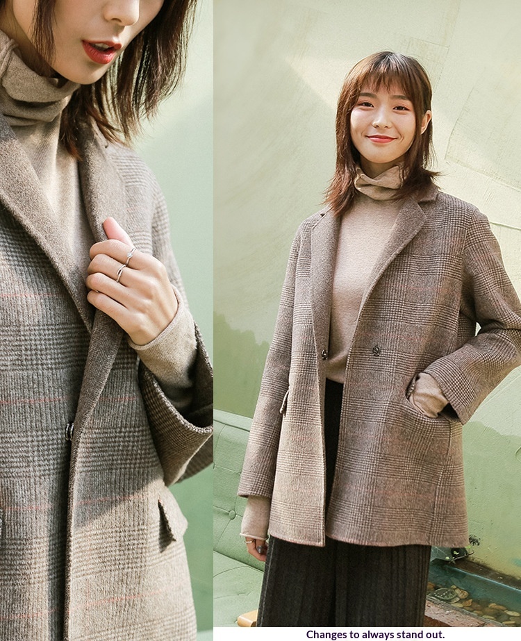Zoj Women's Double-sided Plaid Wool Blazer Lightweight Coat Autumn_voghion.com