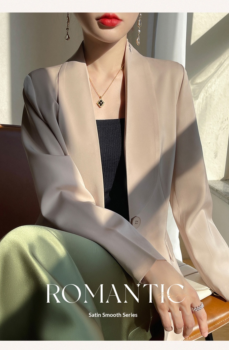 Women's Satin Blazer Elegant Loose Lightweight Jacket For Summer_voghion.com